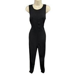 Enza Costa Black Sleeveless Silk Trim Jumpsuit Size 0 XS Back Zip NWOT Rayon